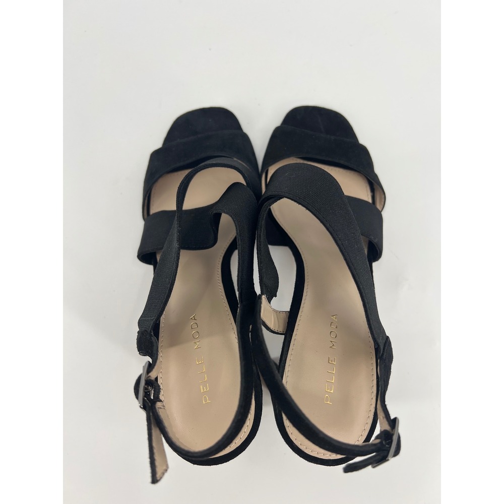 Pelle Moda Black Suede Crisscross Elastic Block Heel Sandals Womens 8.5M - Picture 7 of 8